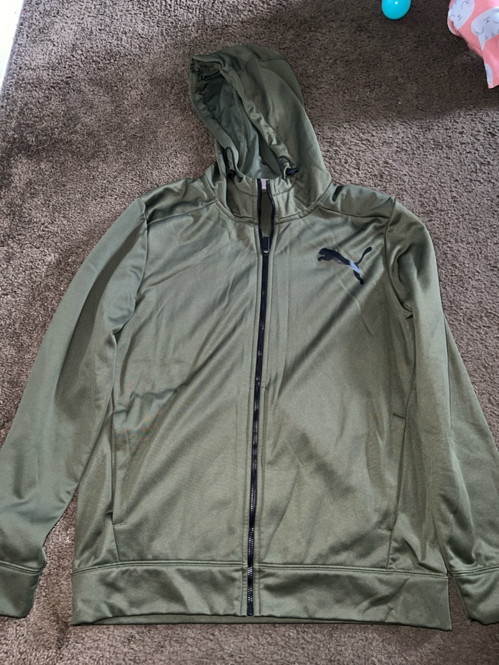 Puma Men's Olive Green Full-Zip Hoodie Jacket
